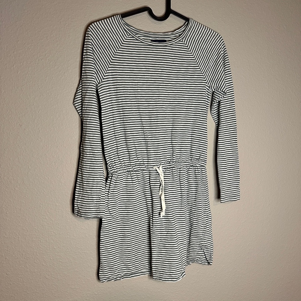 Gap Kids Black and White Striped Dress Ling Sleeve Knee Length Size Large (10)
